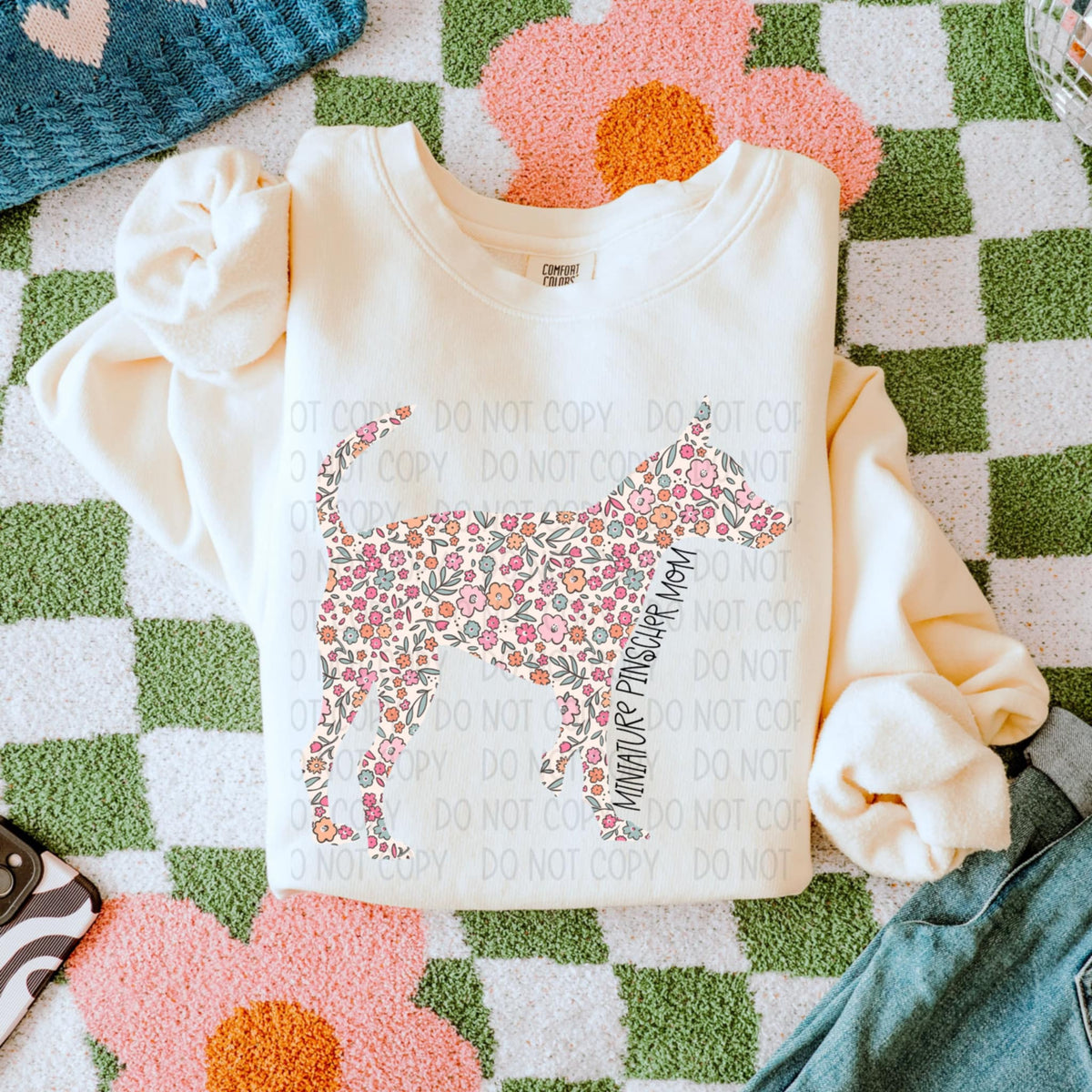 Miniature pinscher mom floral puppy (SWD) 87811 DTF transfer