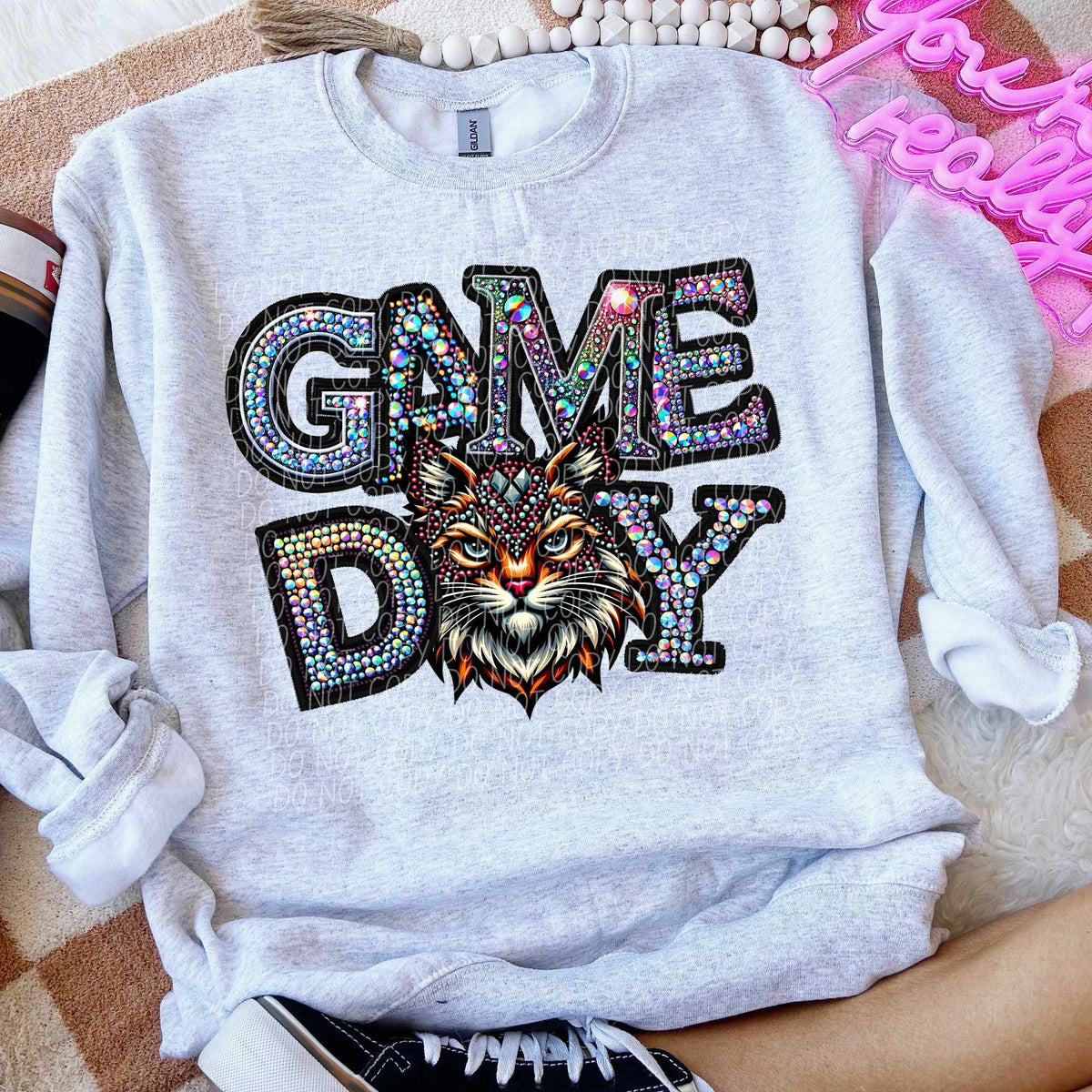 Game day bobcats rhinestone colored mascot (CITY) 44380 DTF transfer