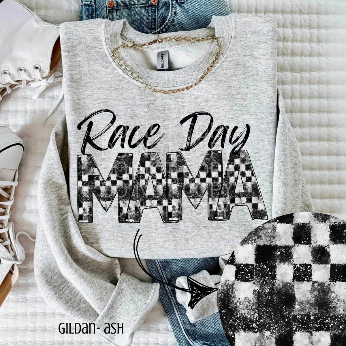 Race day mama checkered and glitter (CSG) 84222 DTF transfer