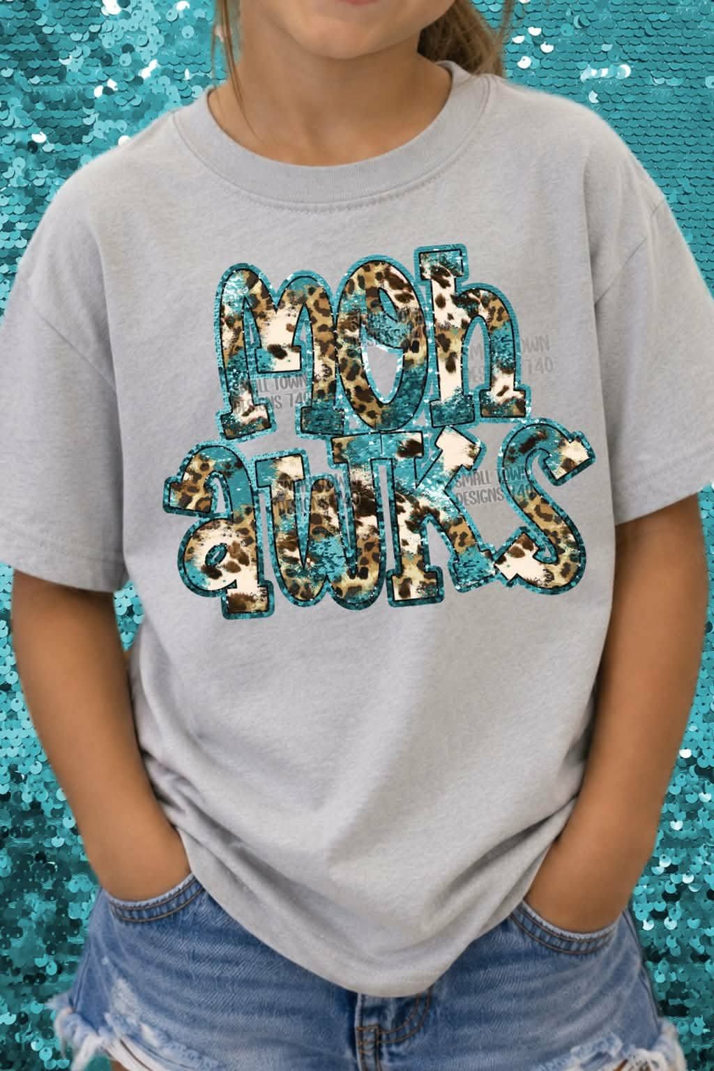 Mohawks animal print blue sequin outline (STD) DTF transfer