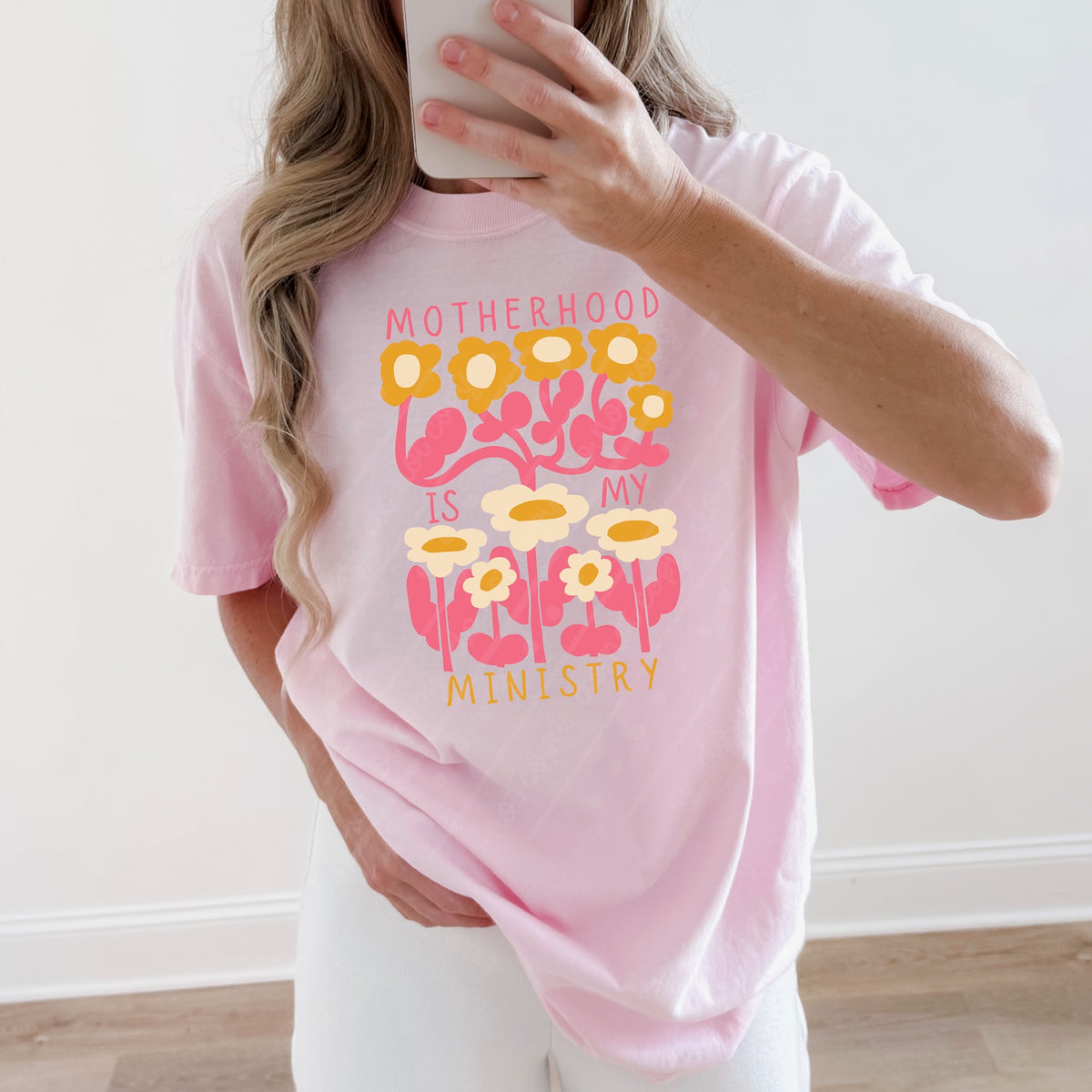 Motherhood is my ministry (5 yellow flowers on top) (pink cream orange) DTF Transfer