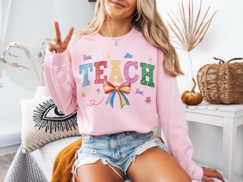 Teach with colorful bow 87788 DTF transfer