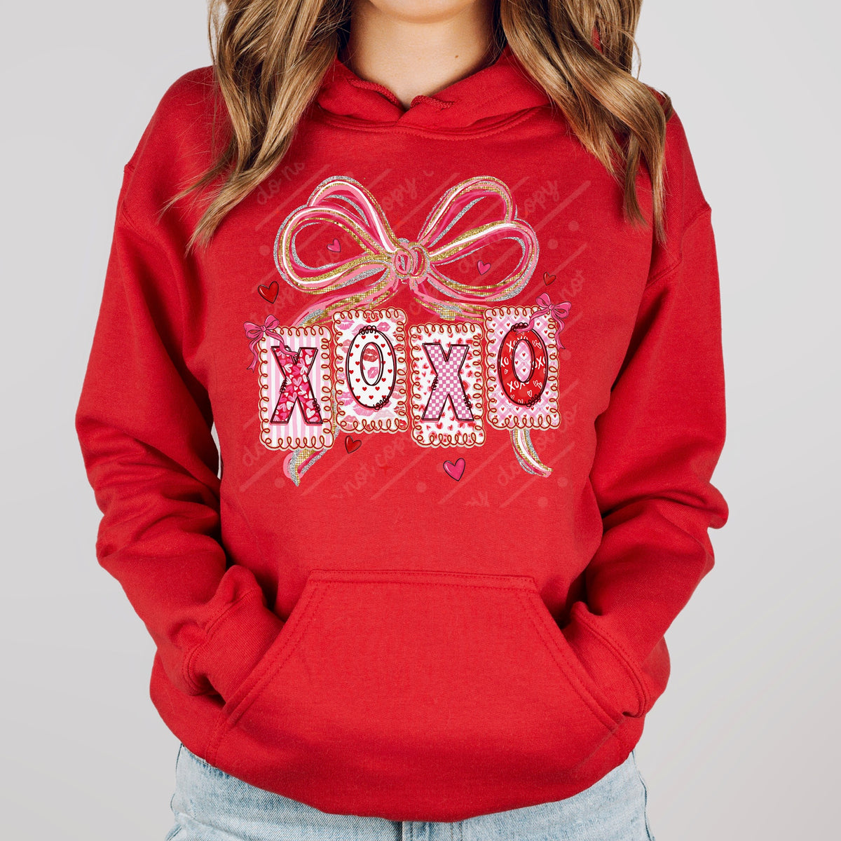Xoxo Blocks and Bow DTF transfer