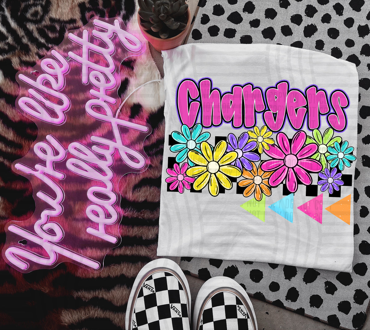 Chargers Neon Bright Floral (Caplinger) 101262 DTF transfer