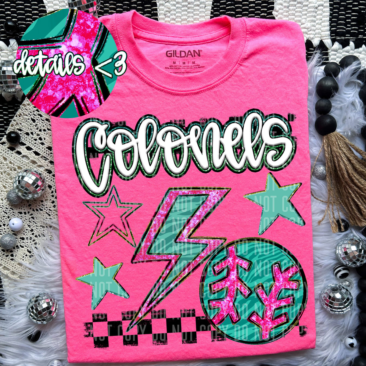 Colonels Teal and Pink Checkered (Caplinger) DTF transfer