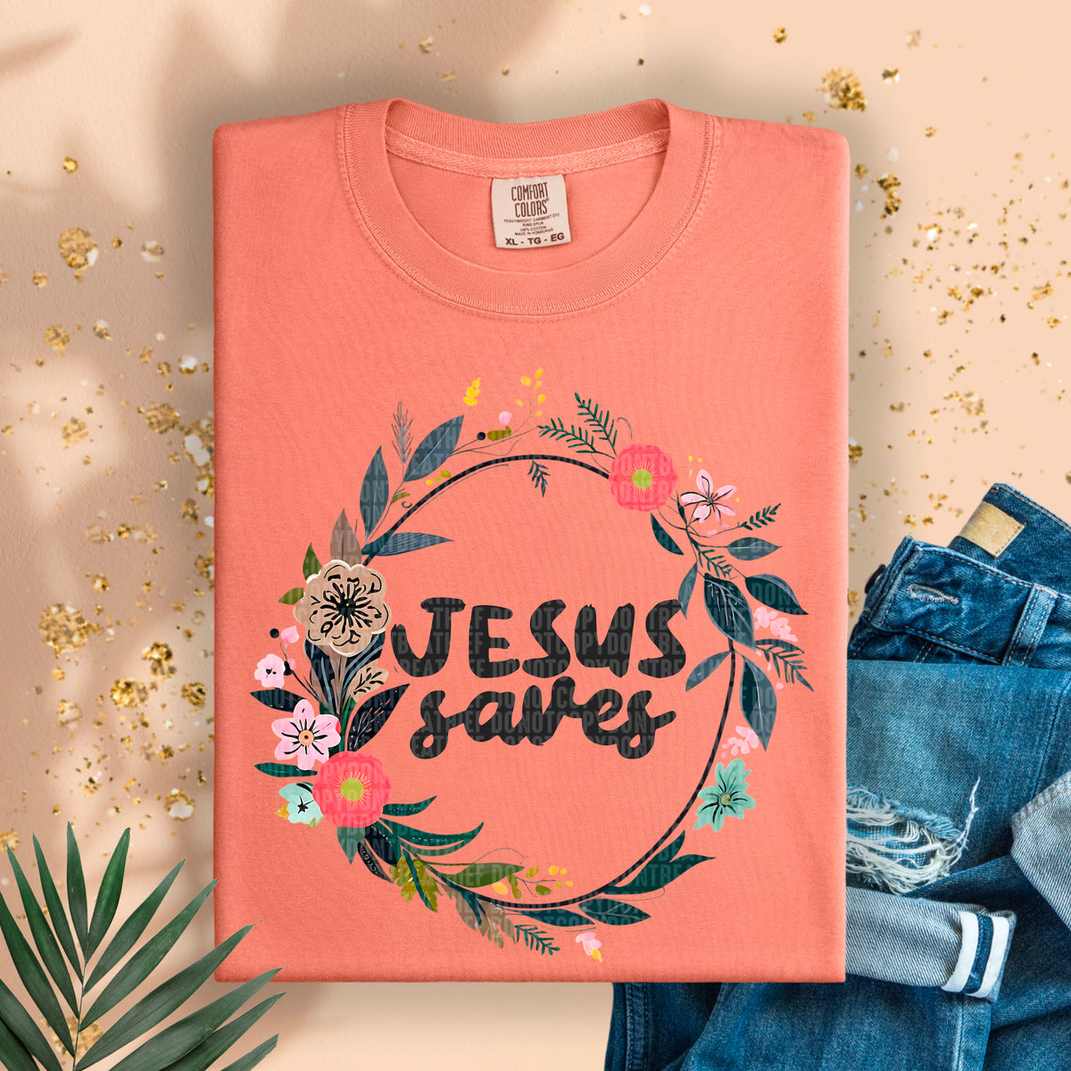 Jesus saves floral circle 94990 DTF transfer