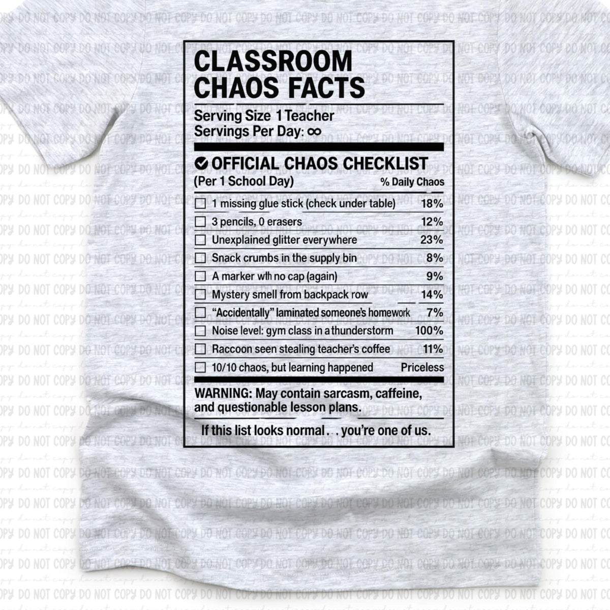Classroom chaos facts 106551 DTF transfer