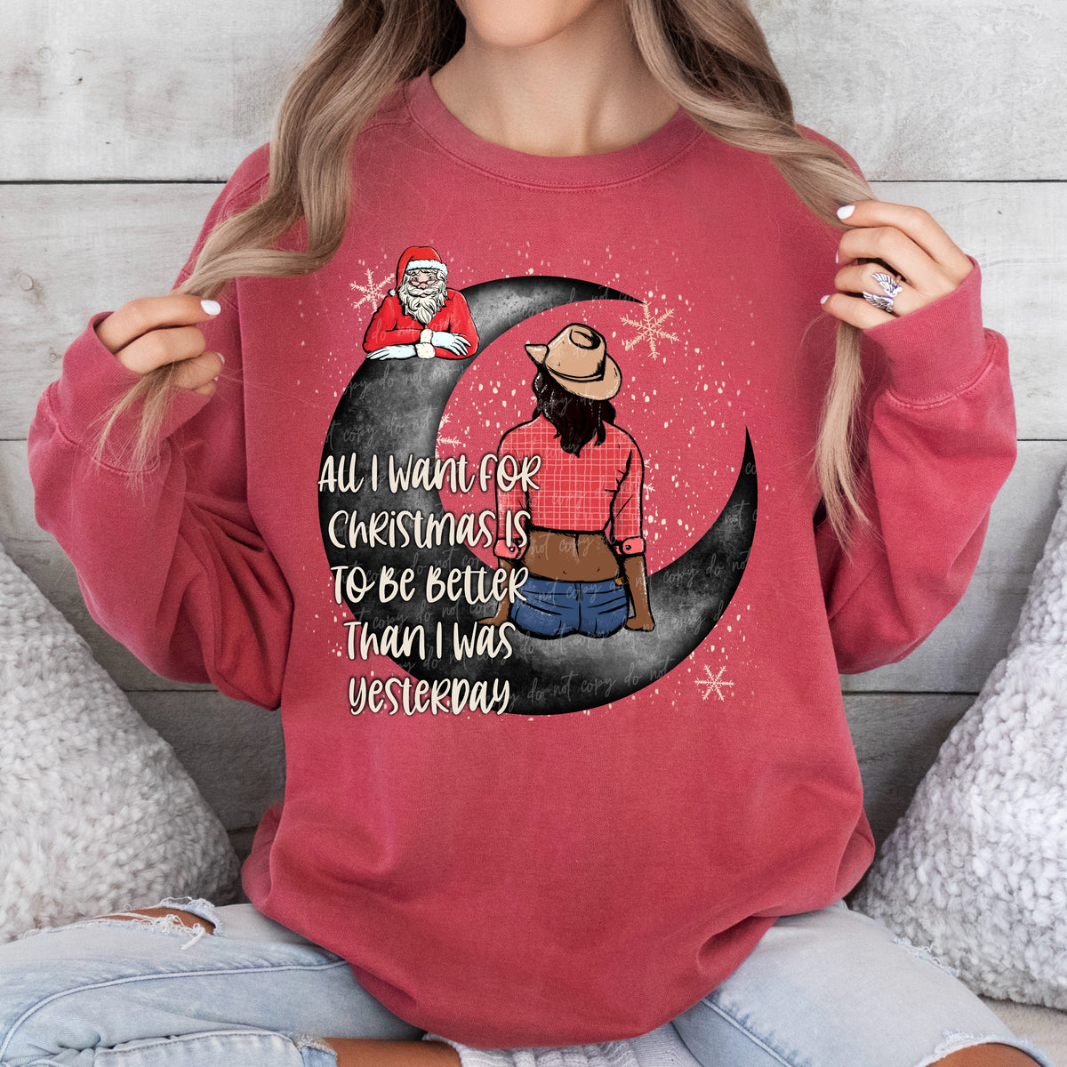 All I want for Christmas is to better than I was yesterday (Black cowgirl on moon) 30244 DTF transfer
