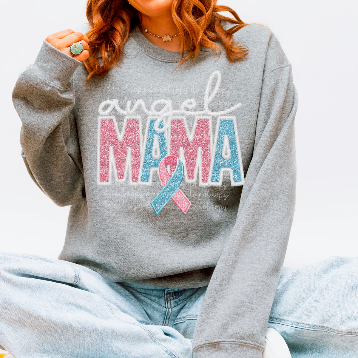 Angel mama blue and pink words 115472 DTF transfer