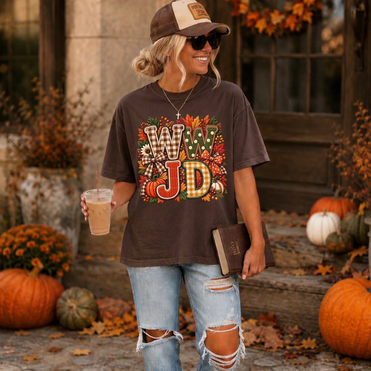 WWJD leaf fall fabric print (SDD) DTF Transfer