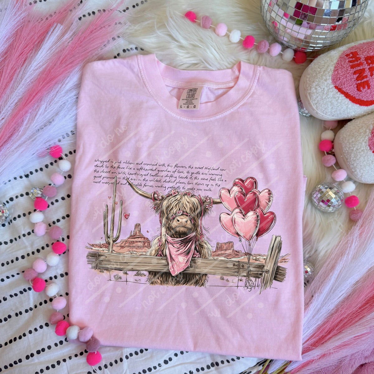 Cactus Valentine Highland Cow and Heart balloons DTF transfer