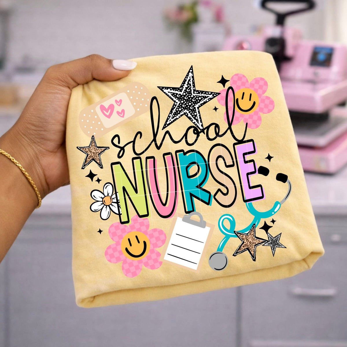 School nurse happy flowers (CSC) DTF Transfer