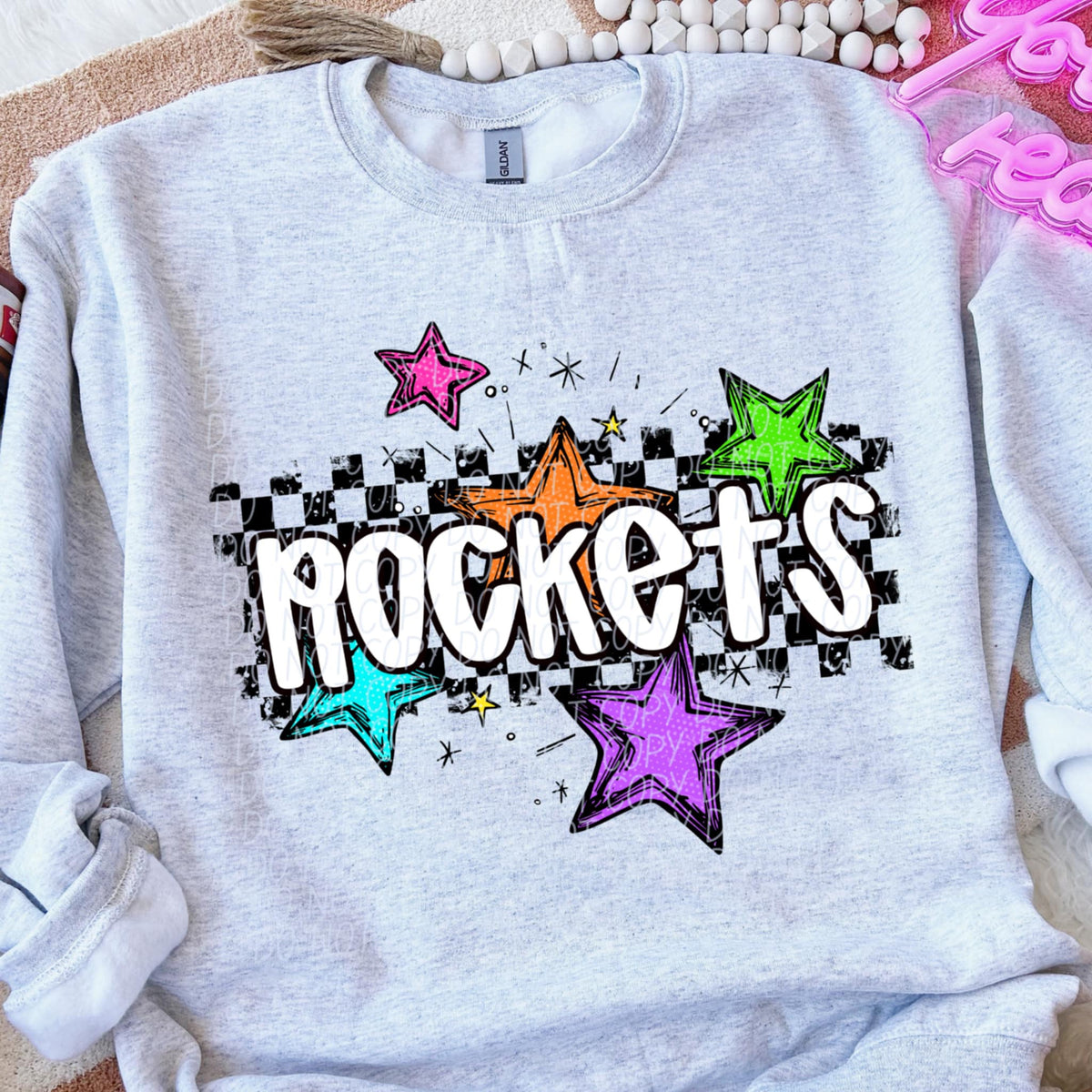 Rockets Mascot Rainbow Stars DTF TRANSFER
