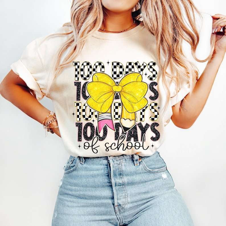100 days of school checkered 77632 DTF transfer