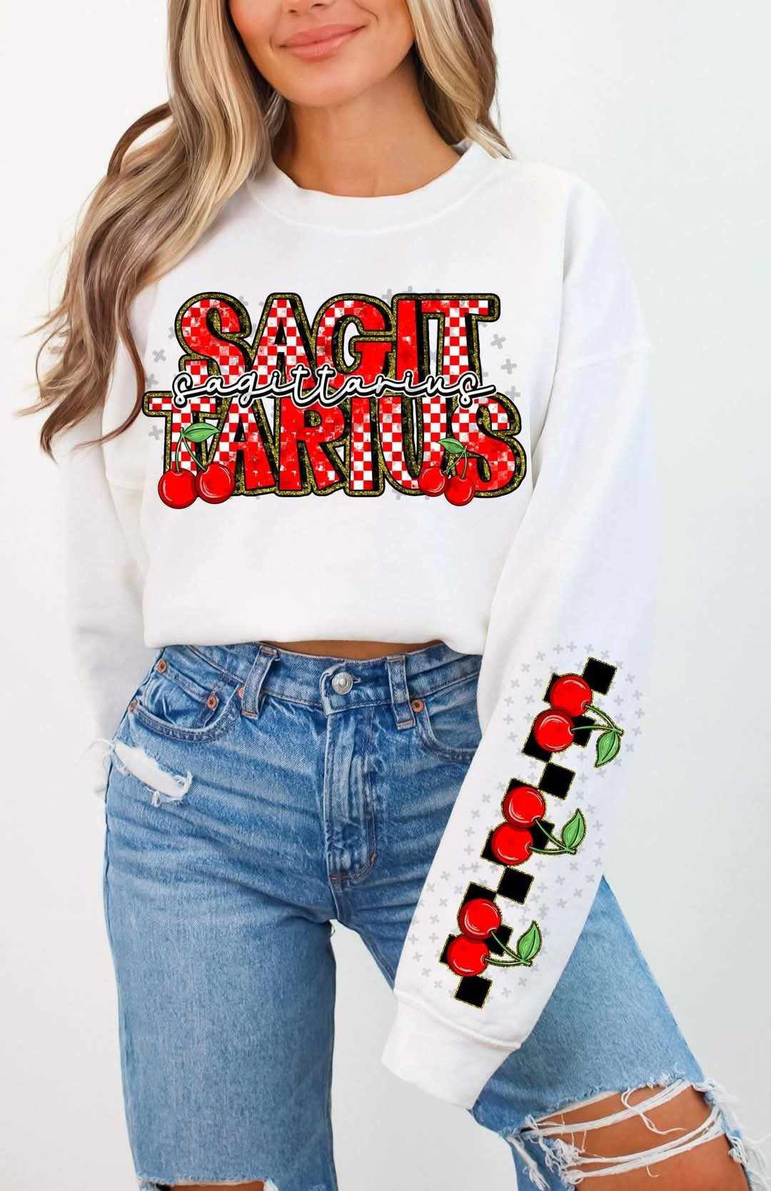 Sagittarius red font cherries FRONT (C’s) 82752 DTF transfer