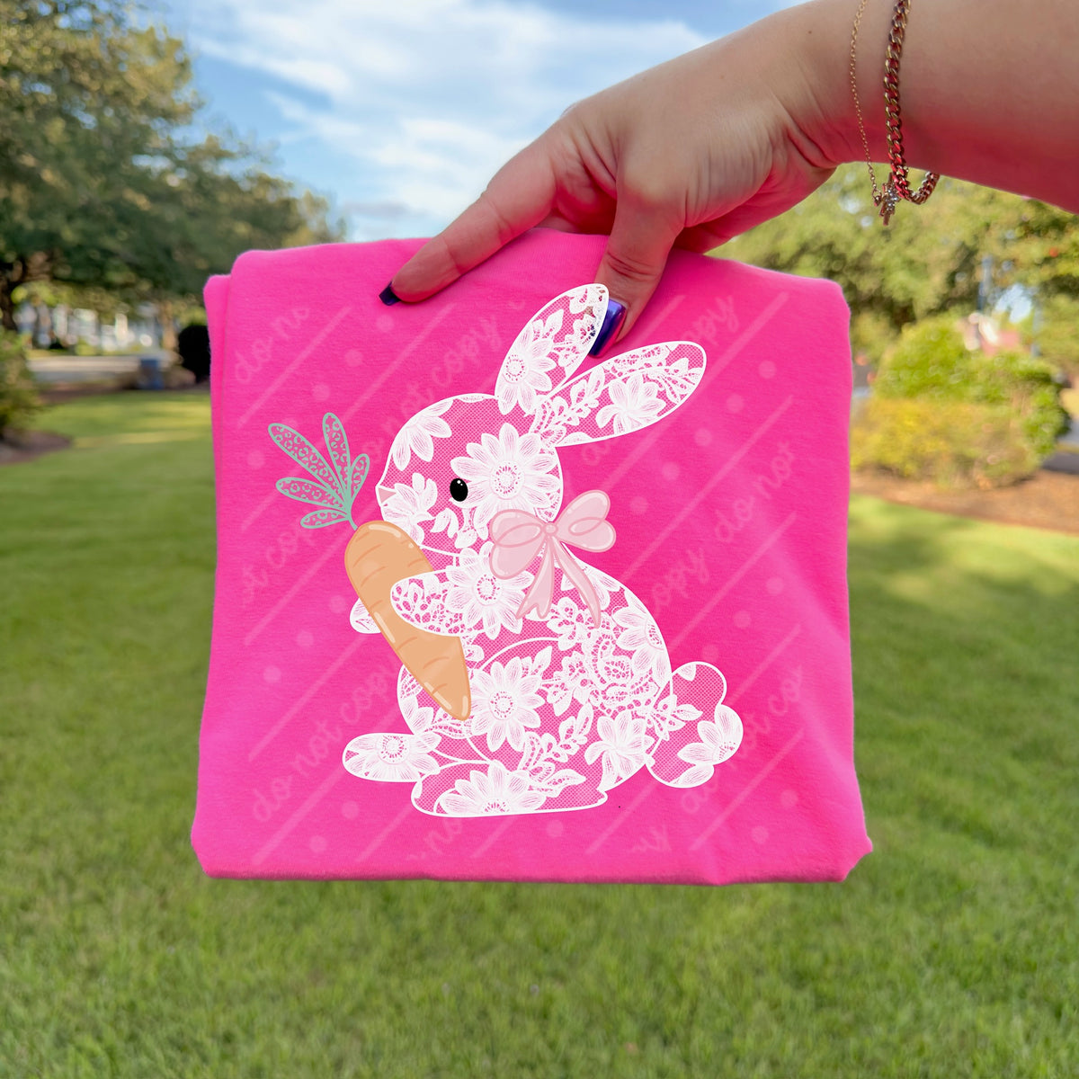 White lace bunny with carrot DTF Transfer