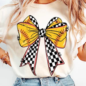 Softball checkered bow 85713 DTF transfer