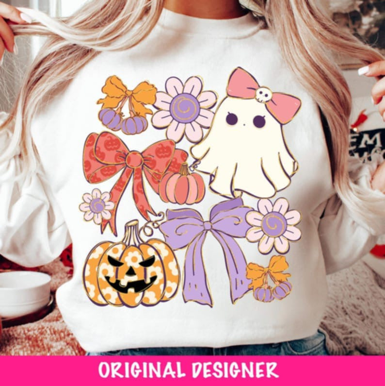 Retro Cute Ghosts and Bows DTF transfer