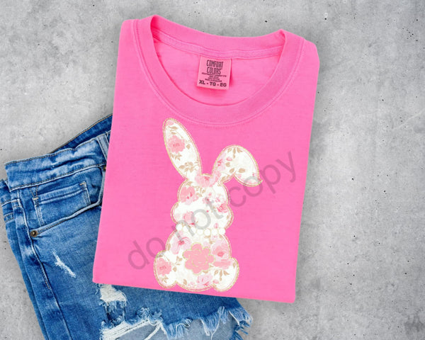 Pink floral bunny 87736 DTF transfer