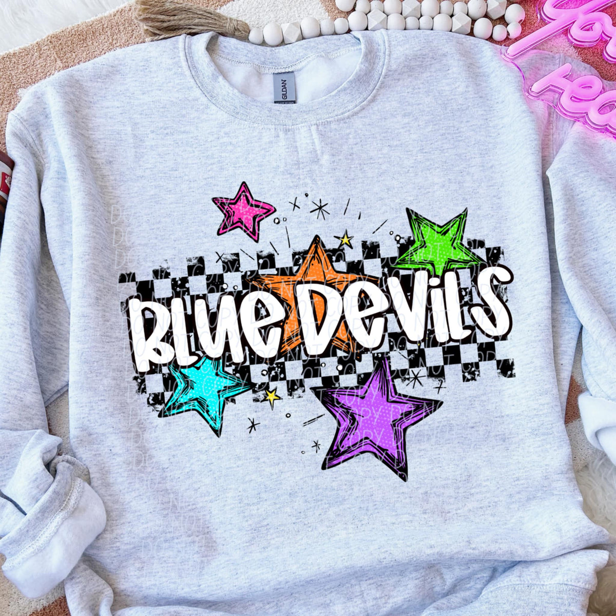 Blue Devils Mascot Rainbow Stars DTF TRANSFER