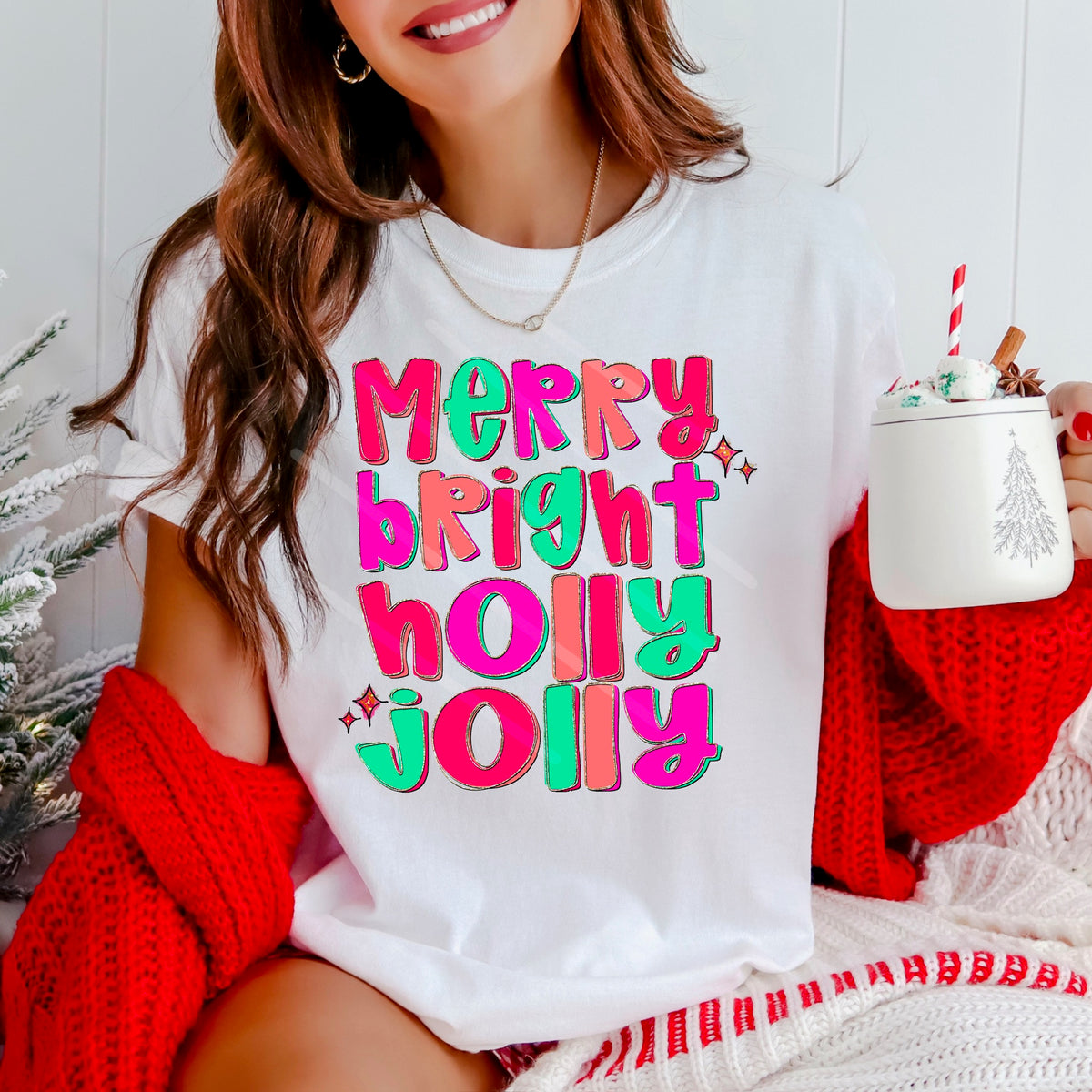 Merry Bright Holly Jolly colorful 110666 DTF transfer
