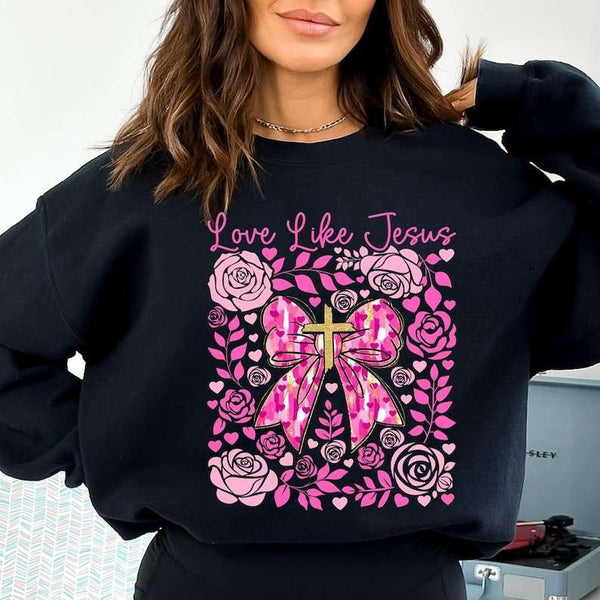 Love like Jesus pink bow and florals 77696 DTF transfer