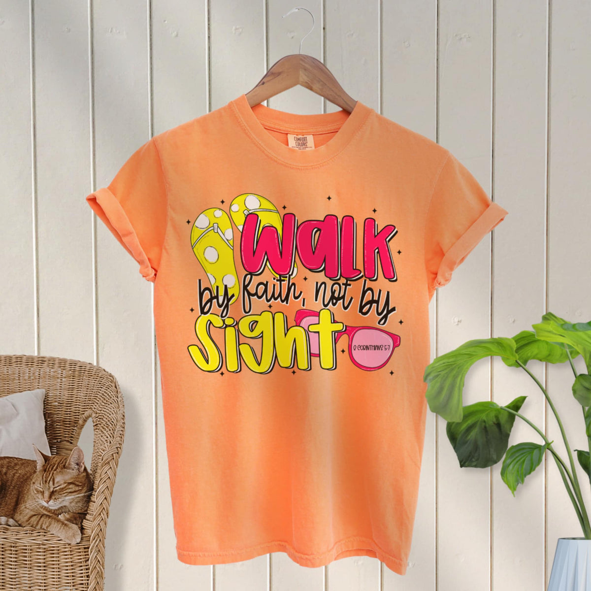 Walk by faith not by sight yellow flip flops (SAL) 96364 DTF transfer