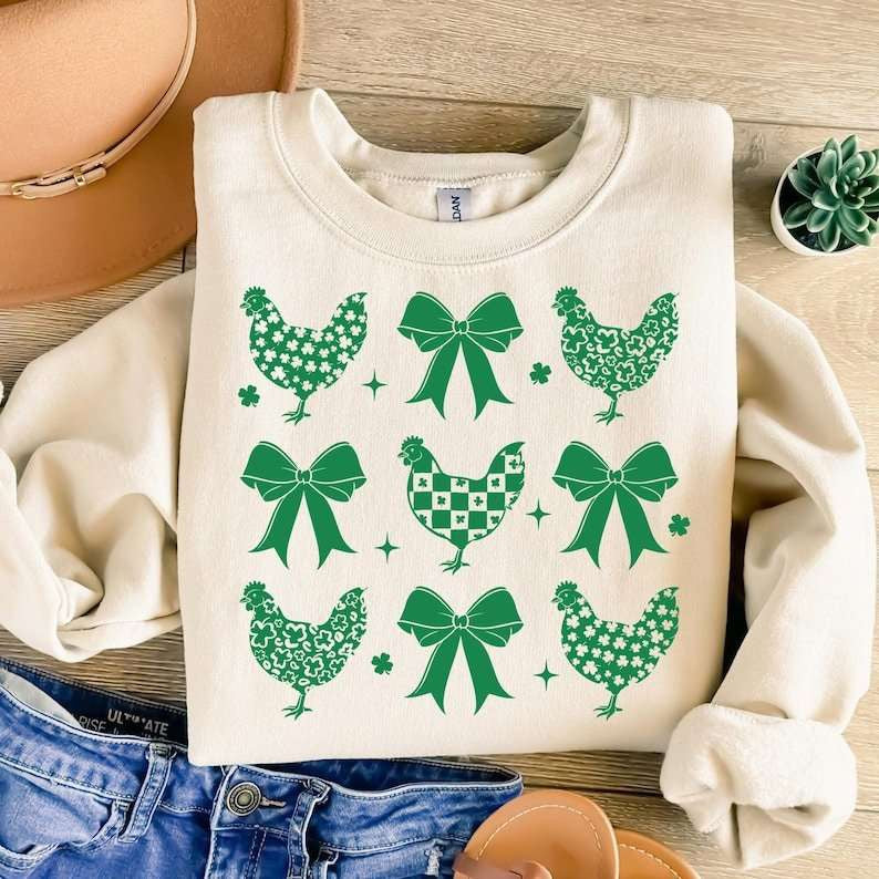 Green chicken collage 77610 DTF transfer