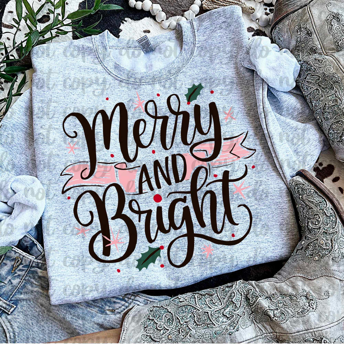 Merry and bright pink banner (vintage) 60720 DTF transfer