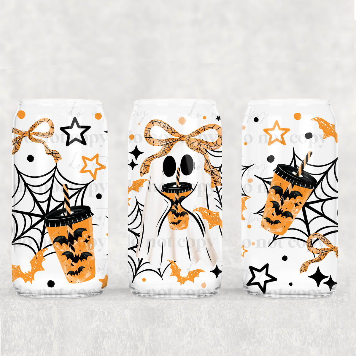Ghost holding coffee with orange bow (CSC) UV DTF WRAP