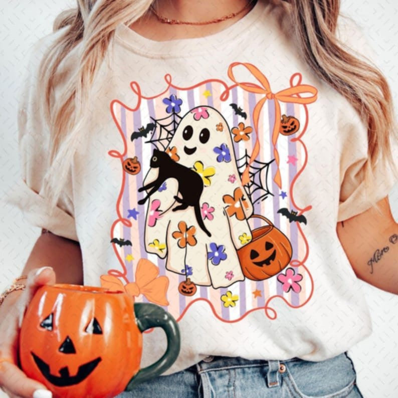 Floral ghost striped background 107756 DTF transfer