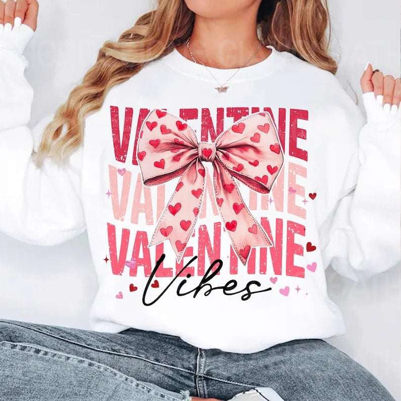 valentine vibes stacked heart print bow 70761 DTF transfer
