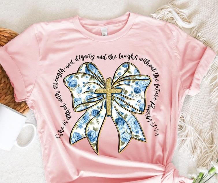 She is clothed blue floral bow 75962 DTF transfer