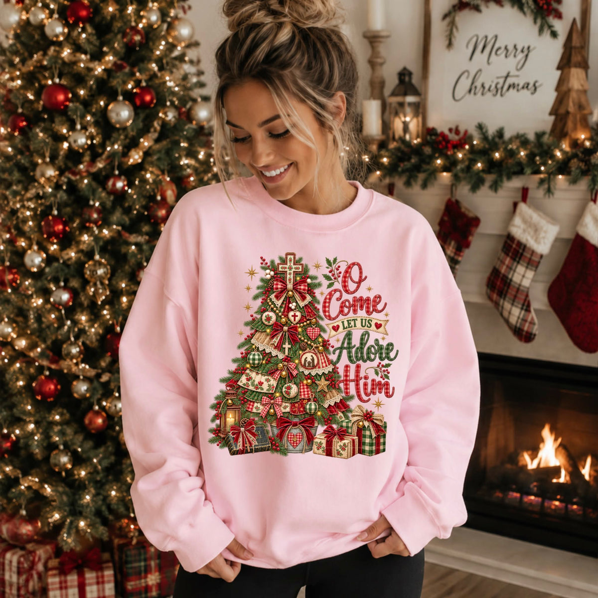 Oh come and adore him Christmas tree (SDD) DTF transfer