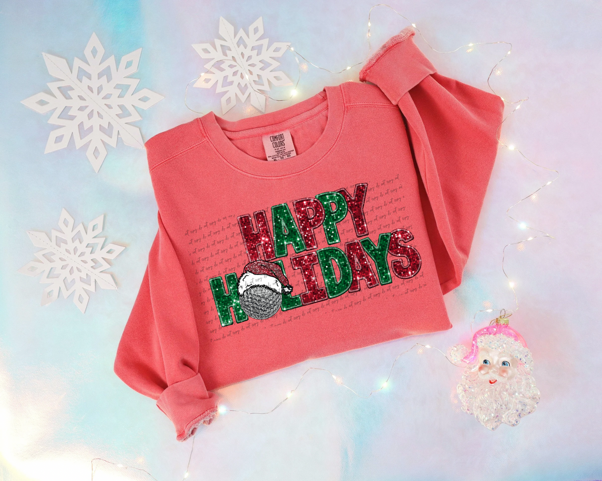 Happy Holidays golf faux glitter santa 30379 DTF transfers