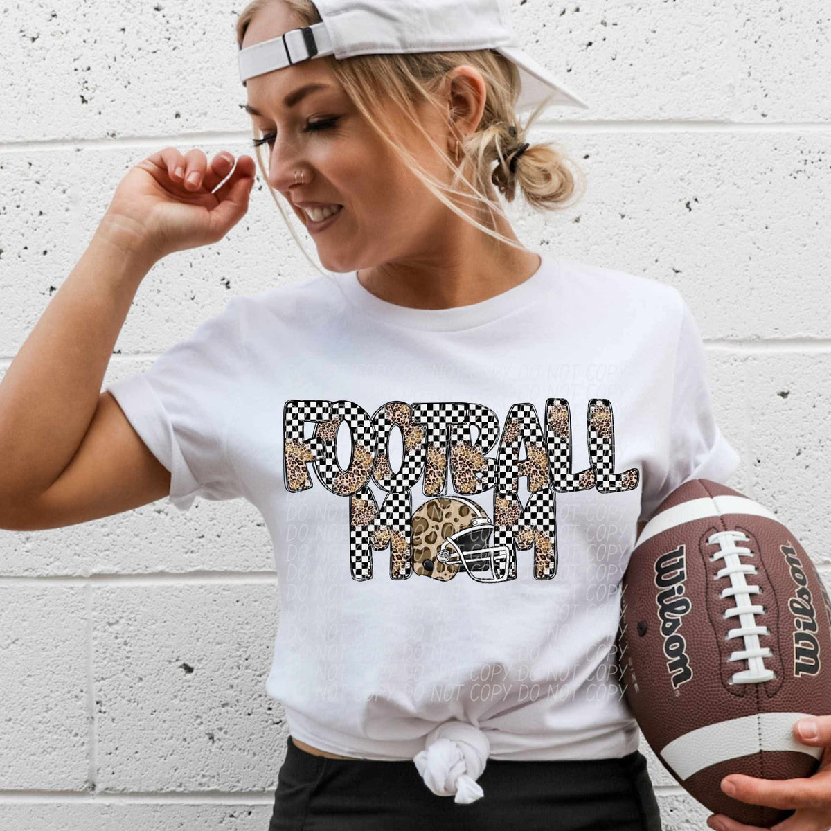Football mom helmet leopard and checkered font city DTF transfers