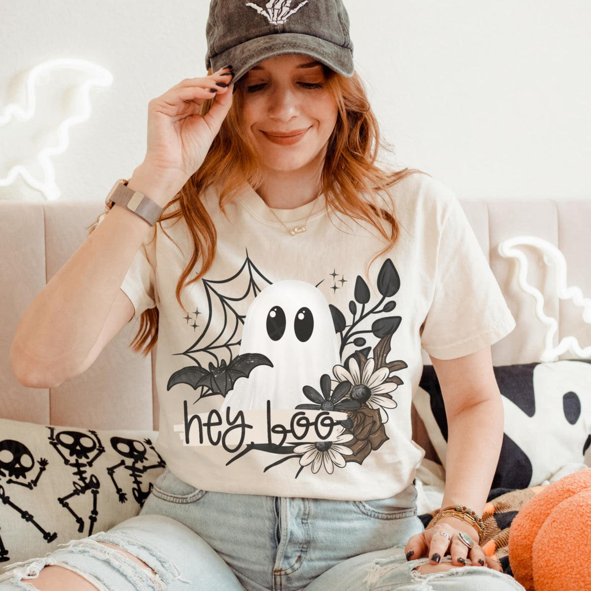 Hey Boo Ghost and flowers (two peas) 113148 DTF transfer