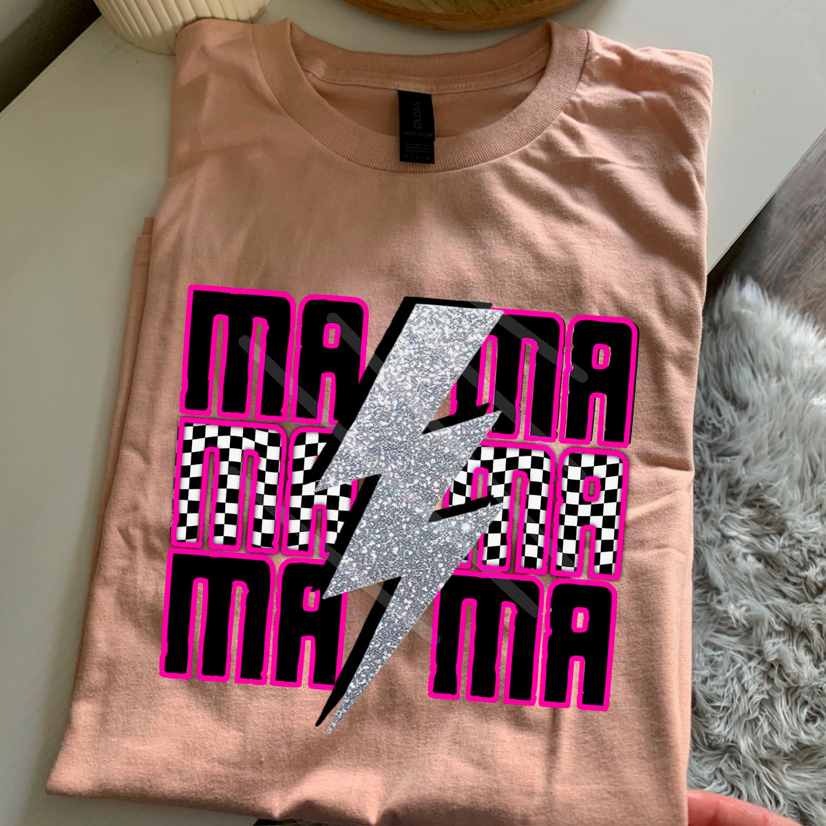 Pink Black Checker Mama Lightning Bolt 110719 DTF transfer