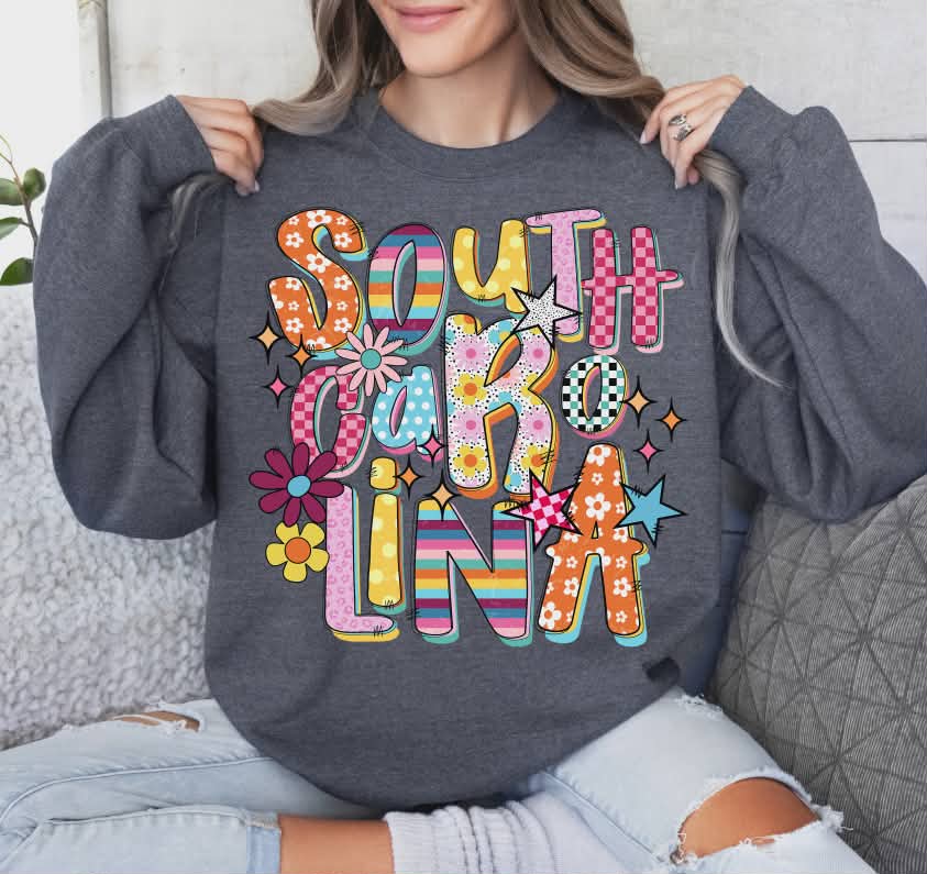 South Carolina colorful stars and flowers (S&G) DTF Transfer