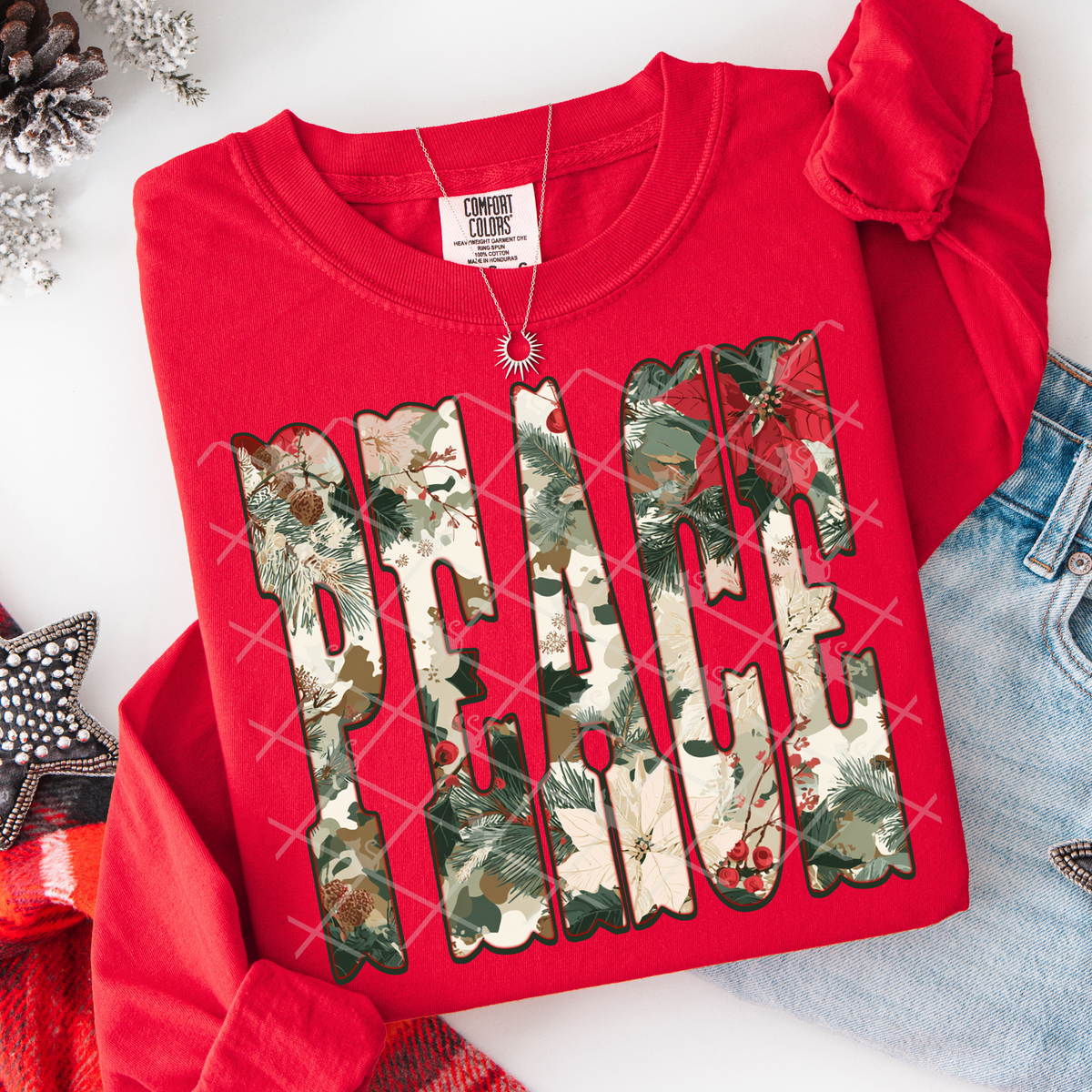Peace Christmas Floral Font (TDD) DTF Transfer