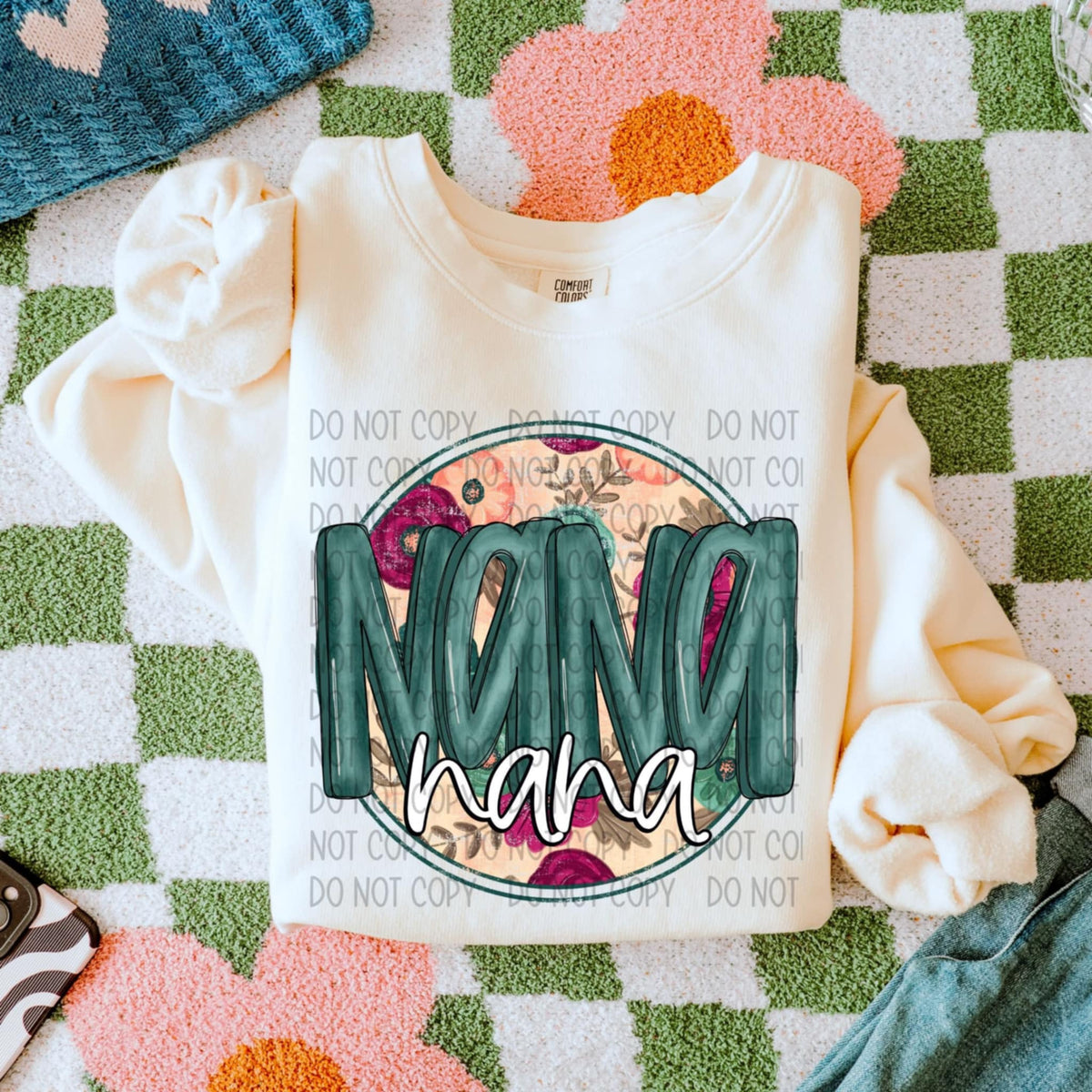 Nana green font floral circle (SWD) 91054 DTF transfer