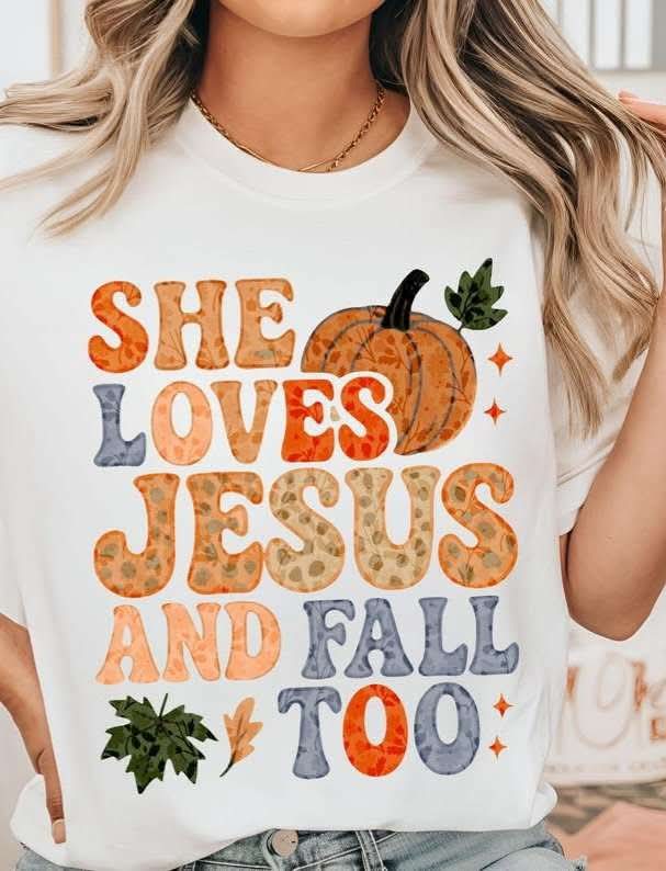 She loves Jesus and fall too (ember) DTF transfer