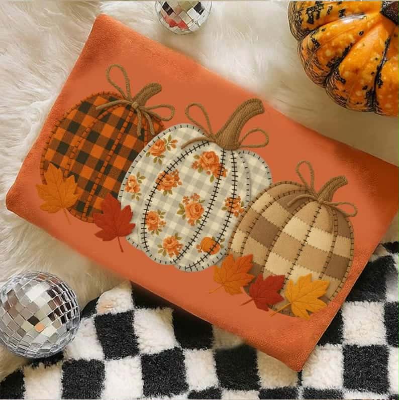 Three Patchwork Pumpkins DTF transfer