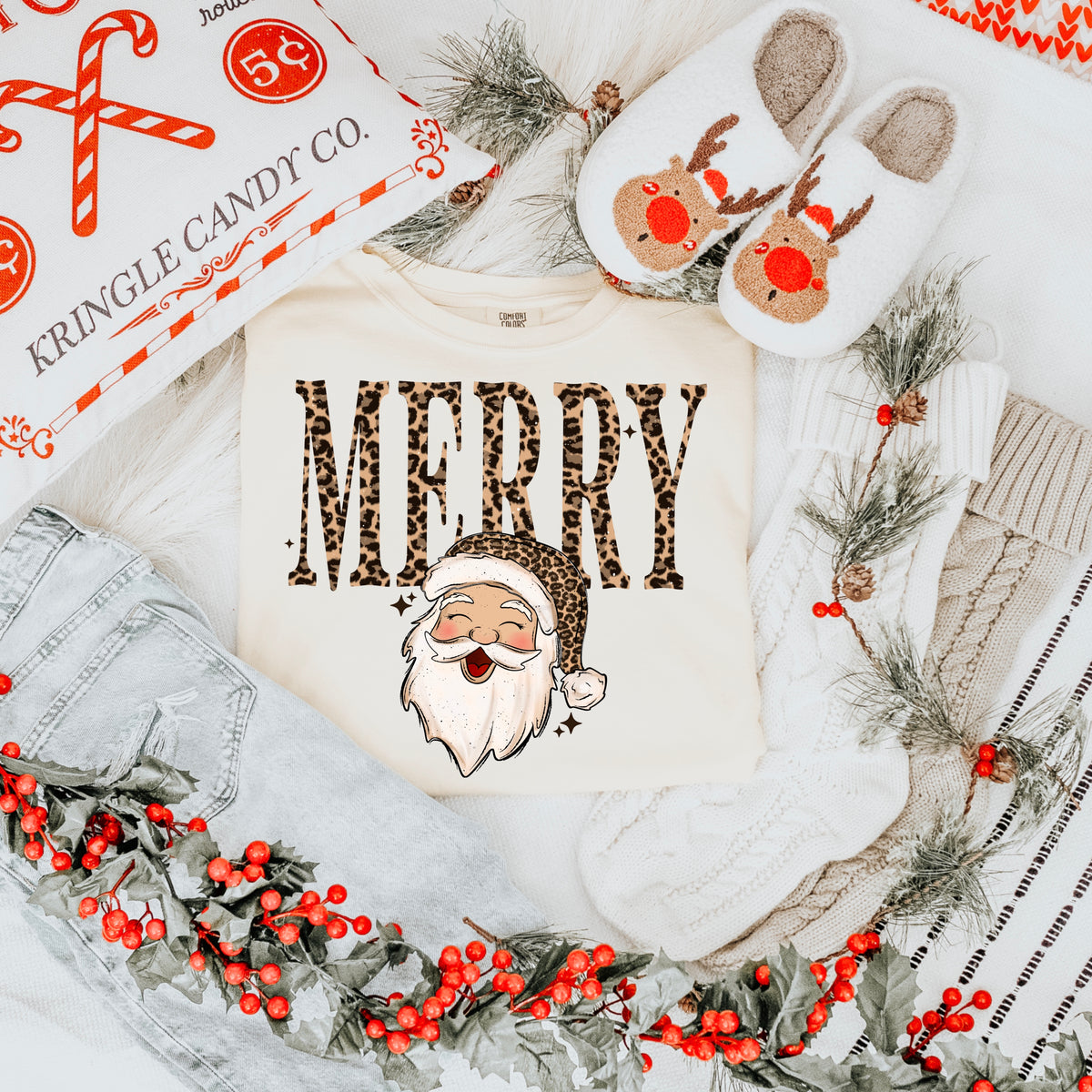 Merry leopard Santa (lighter skin tone) (csc) DTF Transfer