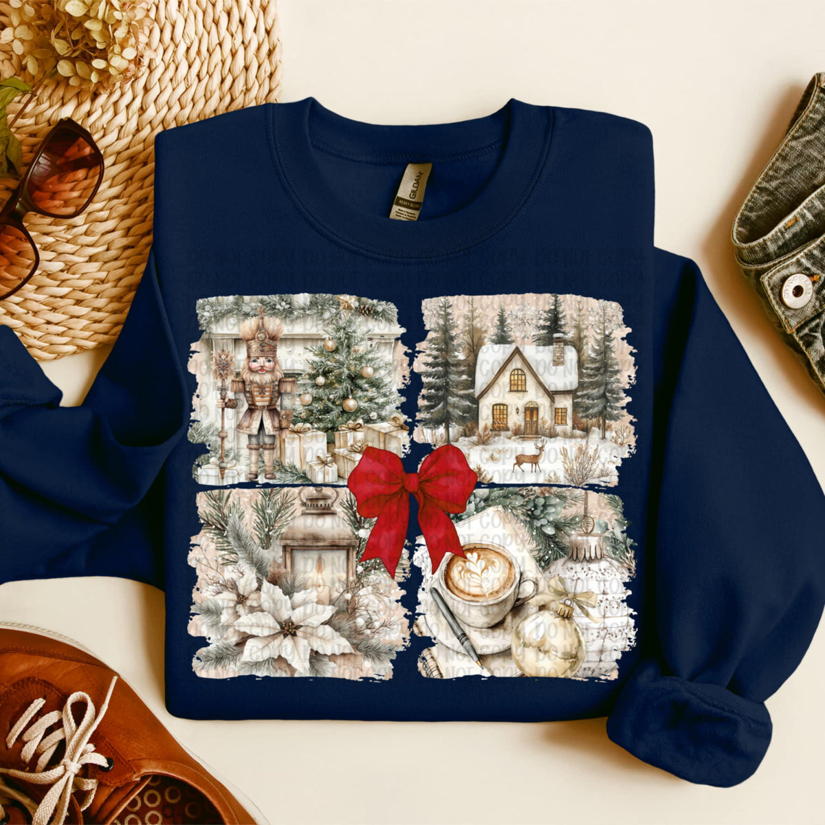 Winter Scenes with red bow VP DTF transfer