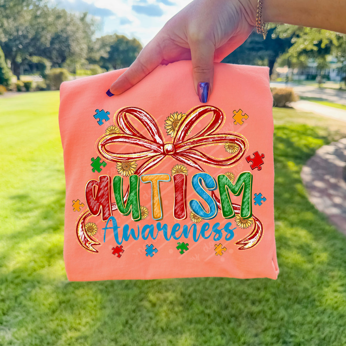 Autism awareness bow DTF transfer