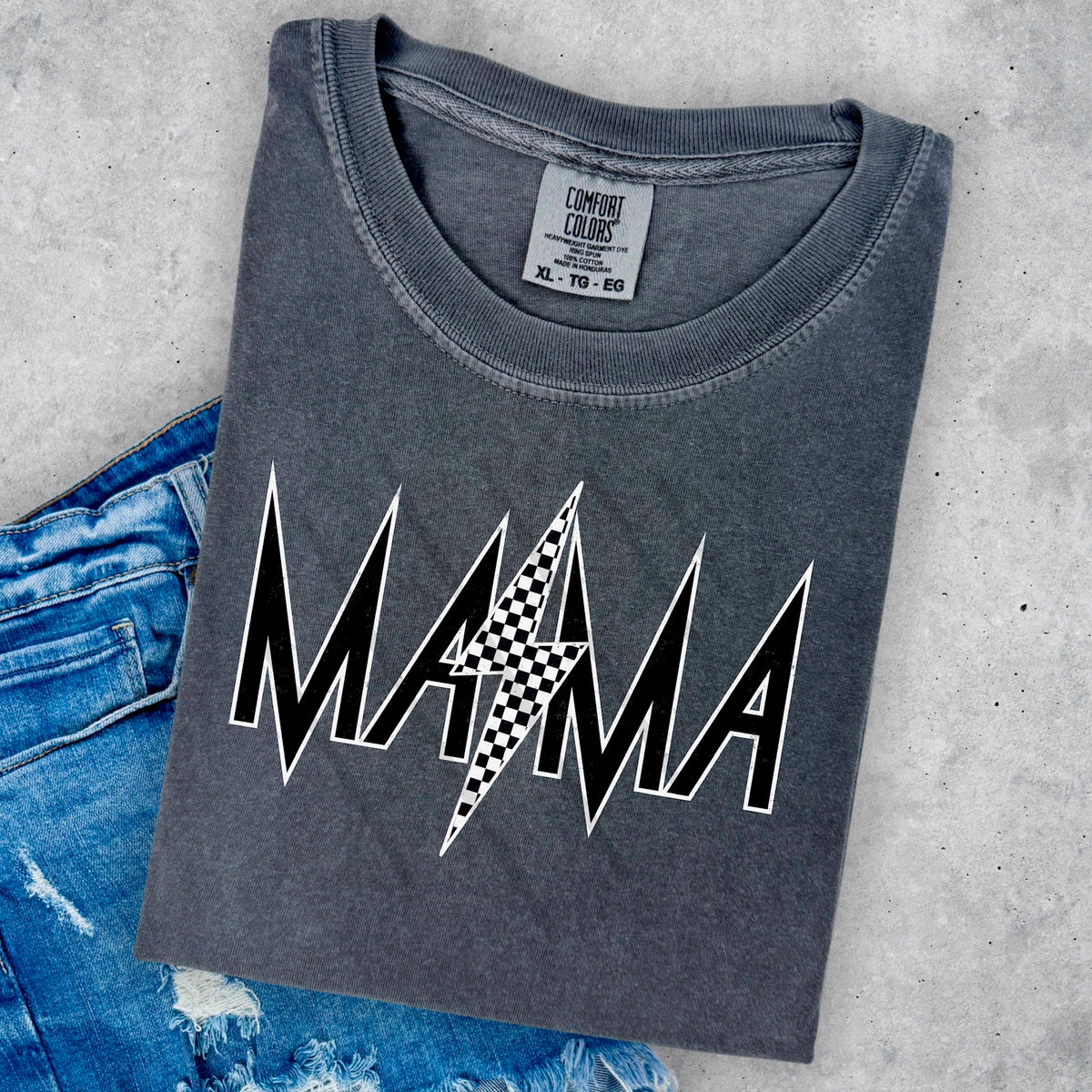 Mama Black and White Lightning Bolt scarlow 110347 DTF transfer