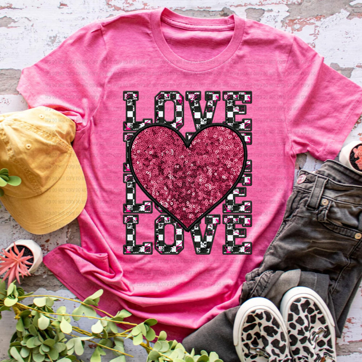 Love Stacked faux sequin heart (revel) DTF transfer
