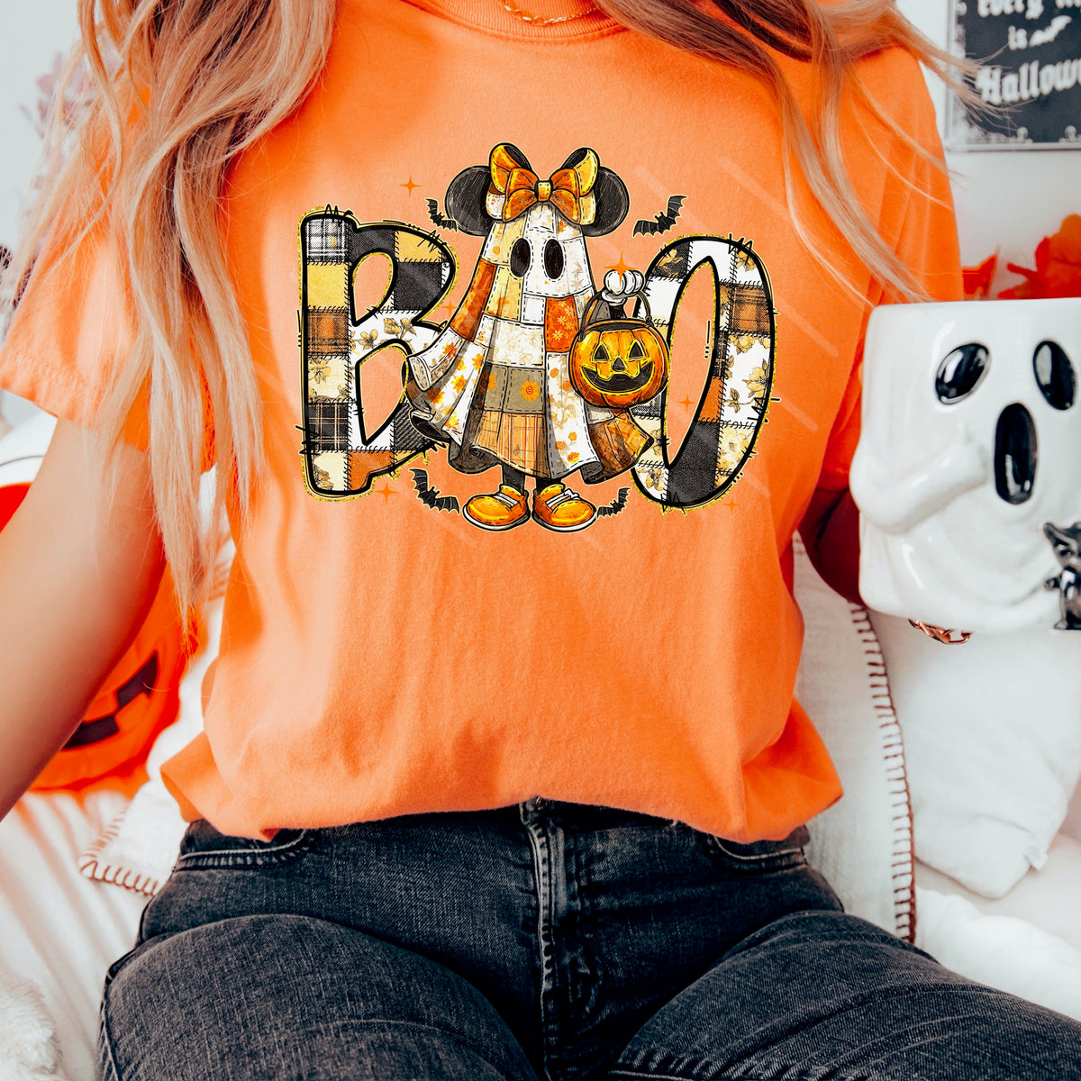 Girl Patchwork Mouse BOO DTF transfer