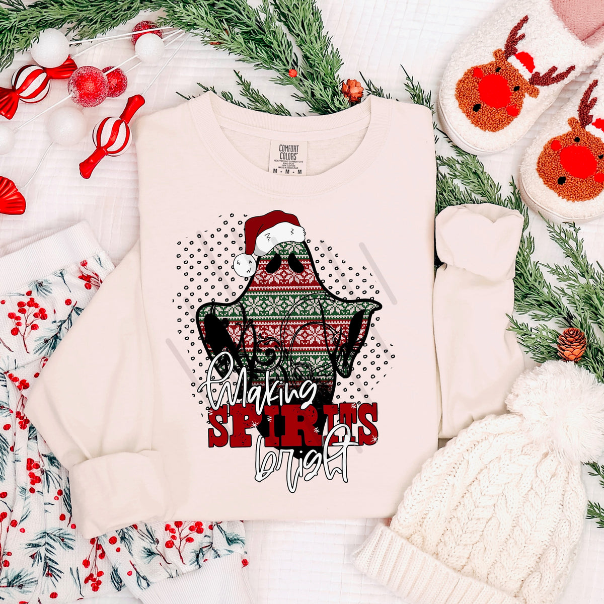 Making Spirits bright ghost sweater pattern 113967 DTF Transfer